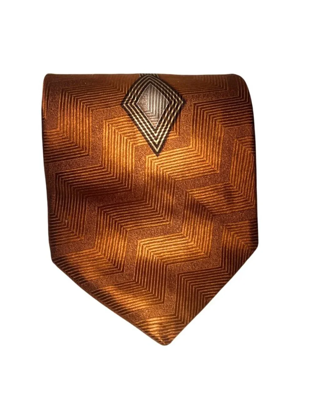 Jacques Ester Pure Silk Mens Tie Brown Geometric Chevron Pattern USA  (3/$15)